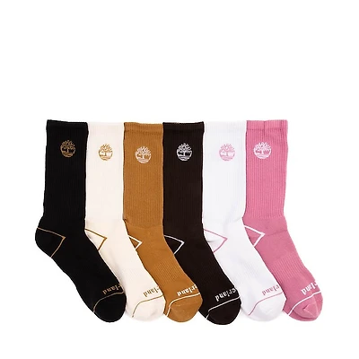 Womens Timberland Retro Tree Crew Socks 6 Pack - Black / White / Wheat / Beige / Pink
