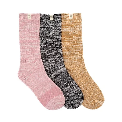 Womens Timberland Rag Wool Crew Socks 3 Pack - Wheat / Pink / Black