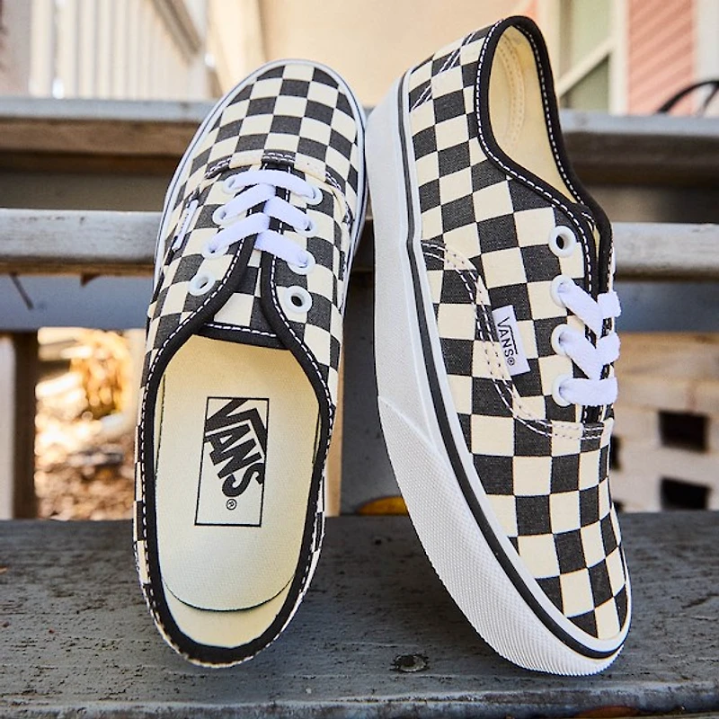 Vans Authentic Checkerboard Skate Shoe - Big Kid Black / True White