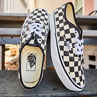 Vans Authentic Checkerboard Skate Shoe - Big Kid Black / True White