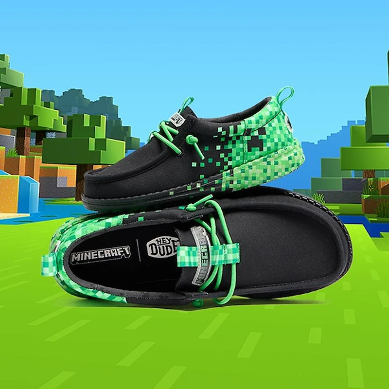 HEYDUDE x Minecraft Wally Funk Creeper Casual Shoe - Little Kid / Big Black