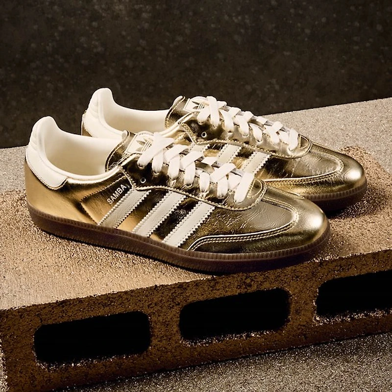 Womens adidas Samba OG Athletic Shoe - Gold Metallic / Off White Gum