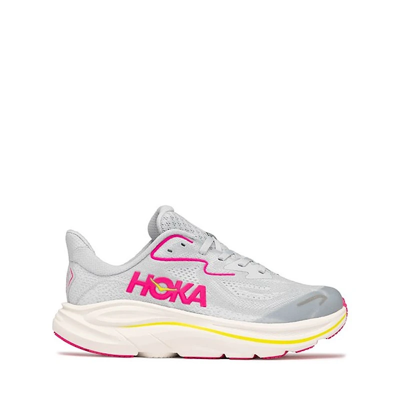 HOKA Clifton 10 Athletic Shoe - Big Kid Overcast / Neon Dragonfruit
