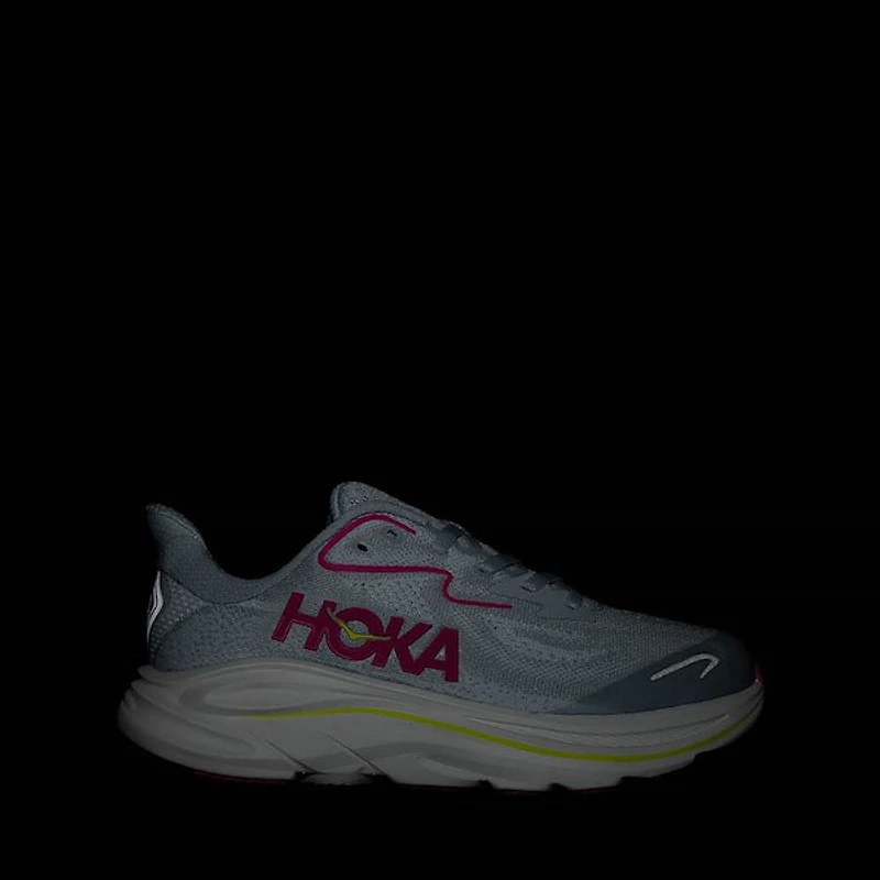 HOKA Clifton 10 Athletic Shoe - Big Kid Overcast / Neon Dragonfruit
