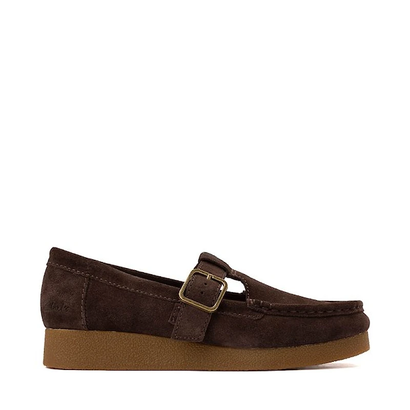 Womens Clarks Wallabee Evo T-Bar Mocassin - Chocolate