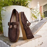 Womens Clarks Wallabee Evo T-Bar Mocassin - Chocolate