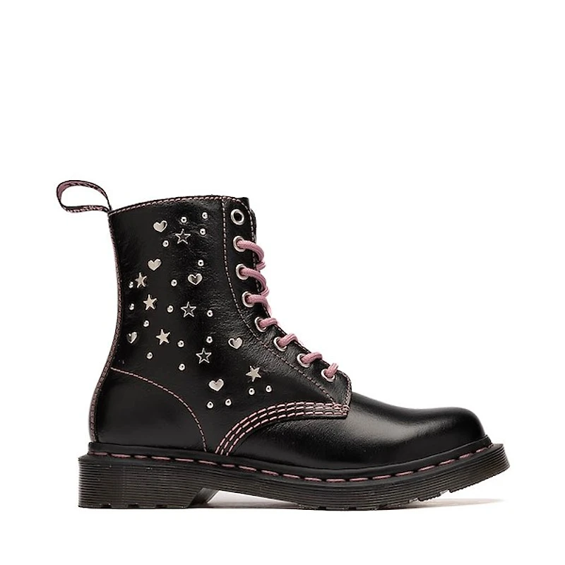 Womens Dr. Martens 1460 Pascal Hearts + Stars 8 Eye Boot - Black