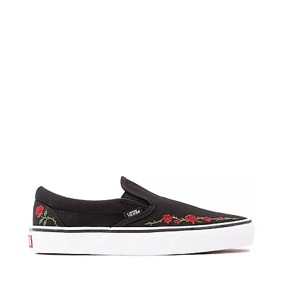 Vans Classic Slip-On Rose Embroidery Skate Shoe - Black / Red White