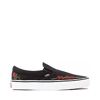 Vans Classic Slip-On Rose Embroidery Skate Shoe - Black / Red White
