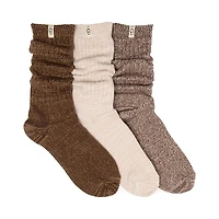 Womens UGG® Rib Knit Slouchy Crew Socks 3 Pack - Burnt Cedar / Moonlight / Coffee Grounds