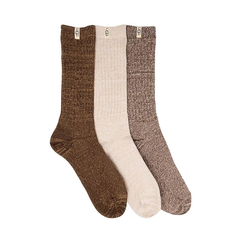 Womens UGG® Rib Knit Slouchy Crew Socks 3 Pack - Burnt Cedar / Moonlight / Coffee Grounds
