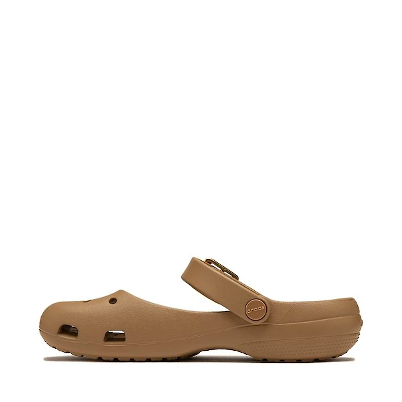 Womens Crocs Classic Metallic Buckle Ballet Flat - Sepia / Gold