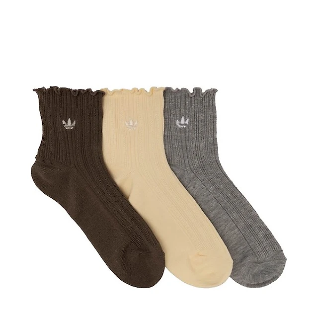 adidas Originals Ruffle Quarter Socks 3-Pack - Medium Grey Heather / Warm Vanilla / Branch