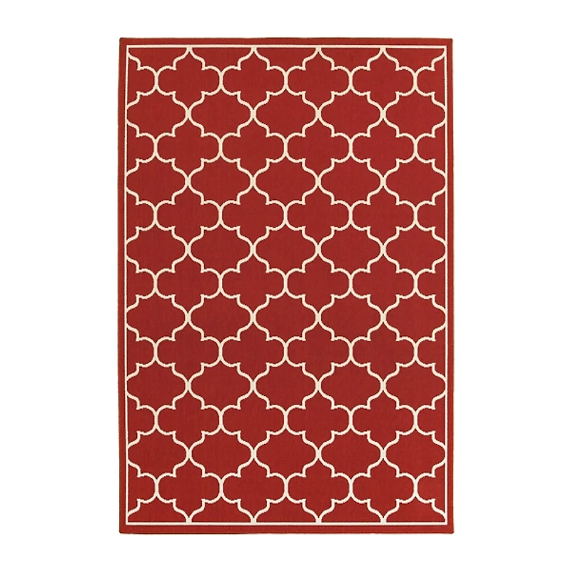 Red Quatrefoil Jenn Outdoor Rug, 5x7