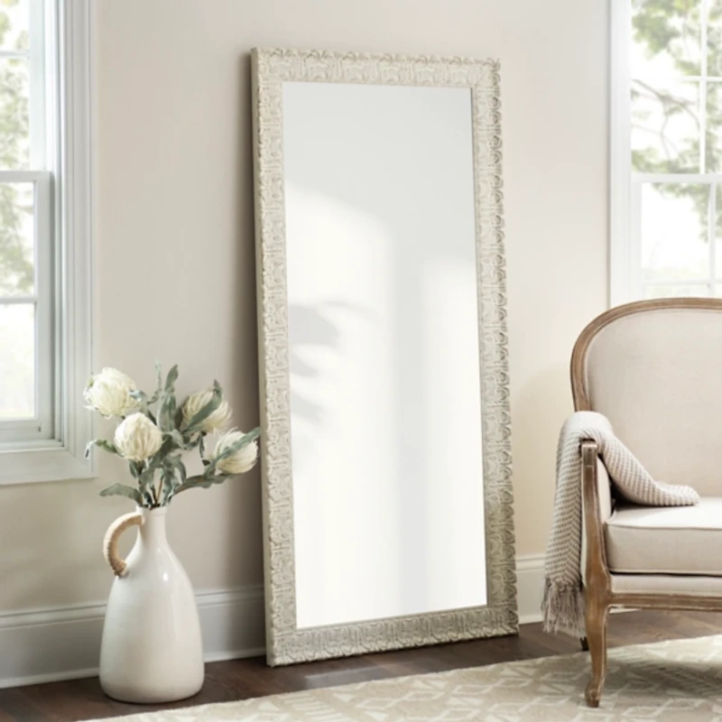 Ornate Distressed Cream Leaner Mirror