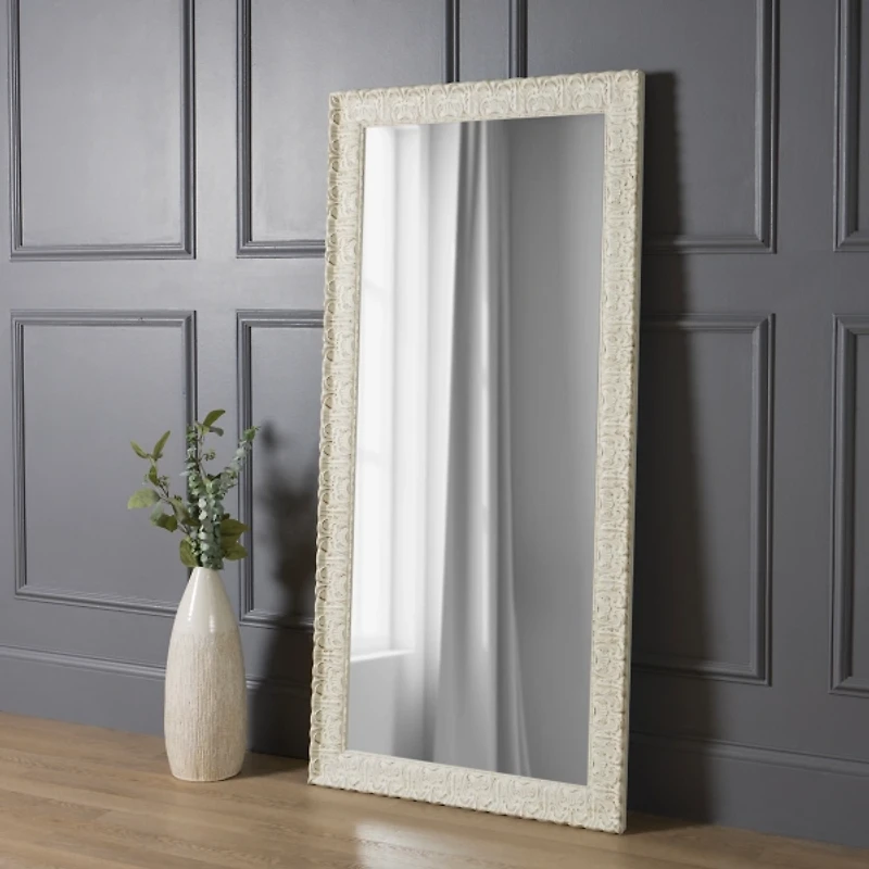 Ornate Distressed Cream Leaner Mirror