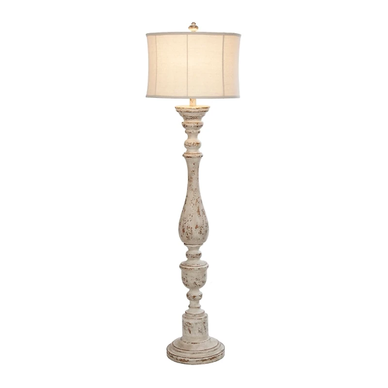 Distressed Cream Spindle Floor Lamp