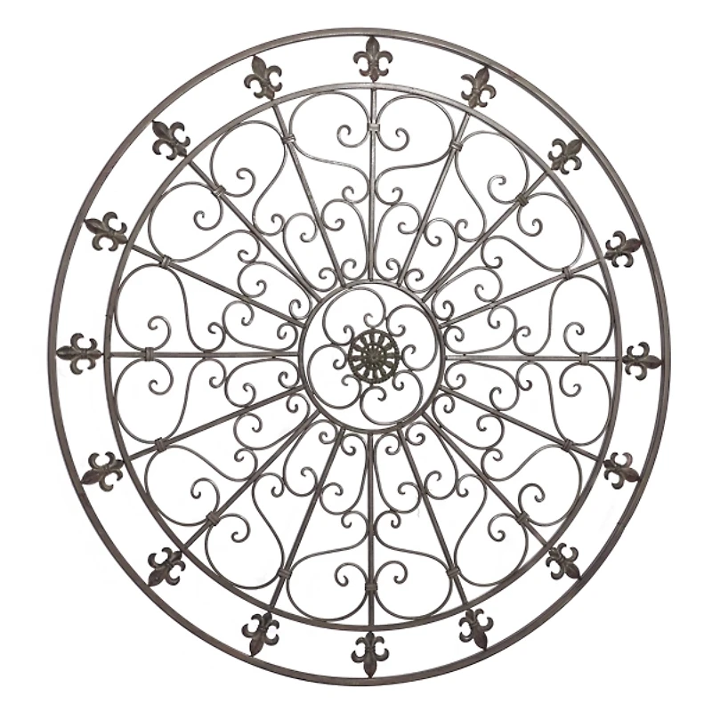 Antique Fleur-de-Lis Medallion Metal Wall Plaque