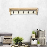 Distressed Wall Shelf with Hooks