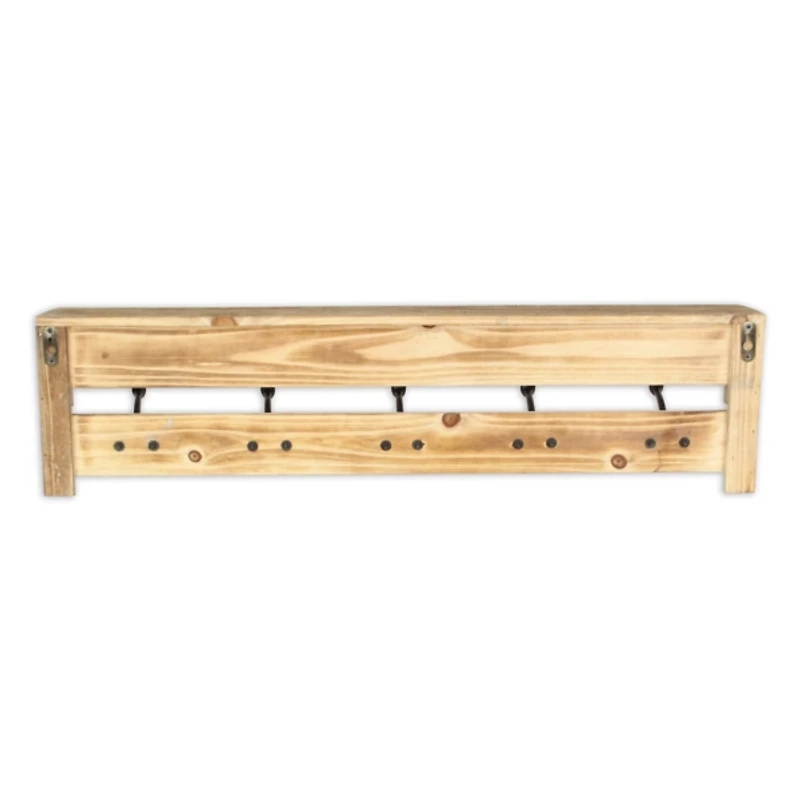 Distressed Wall Shelf with Hooks