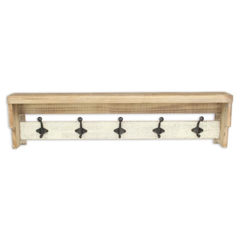 Distressed Wall Shelf with Hooks
