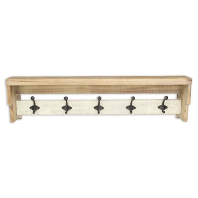 Distressed Wall Shelf with Hooks