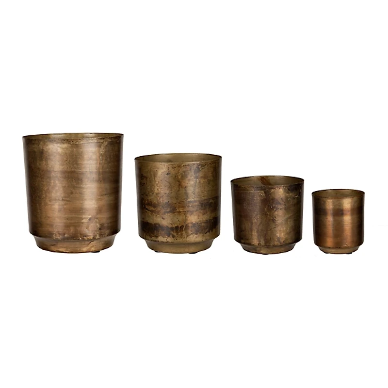 Aged Brass Flower Pots, Set of 4
