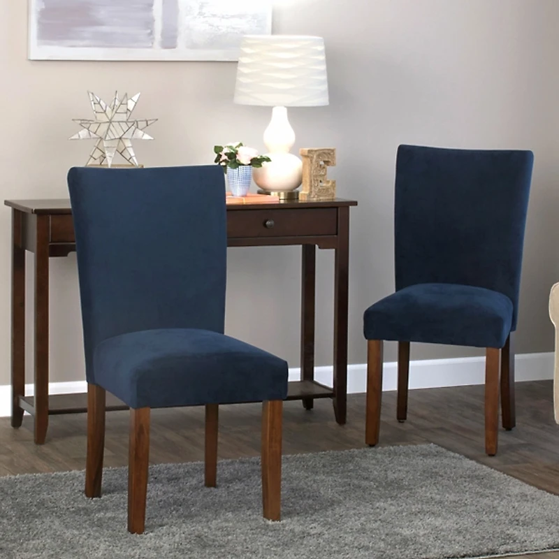 Navy Plush Velvet Parsons Chairs, Set of 2