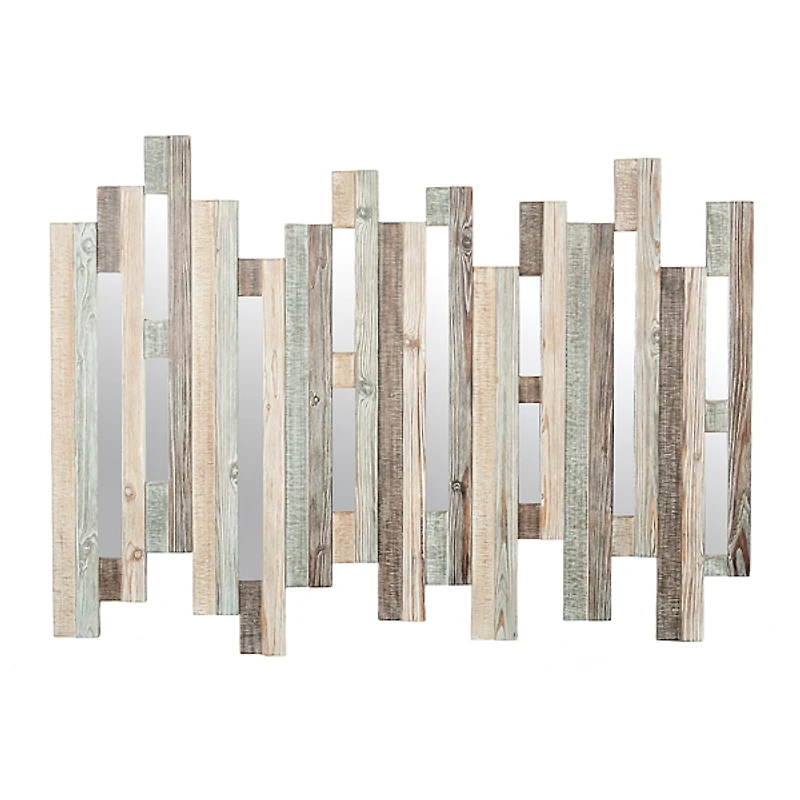 Natural Wooden Planks Mirrored Wall Plaque