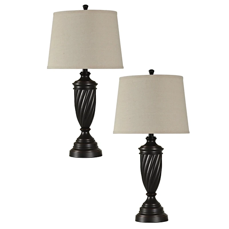 Oiled Bronze Twisted Urn Table Lamps, Set of 2