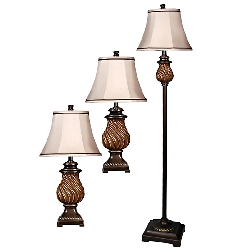 Toffee Twist Floor and Table Lamps, Set of 3
