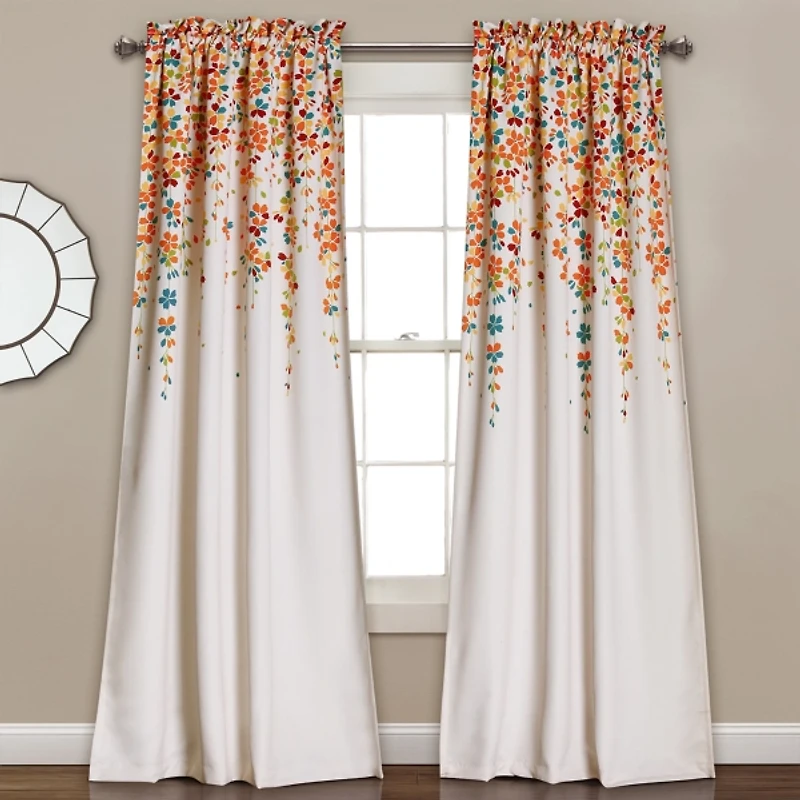 Tangerine Flowers Curtain Panel Set, 84 in.