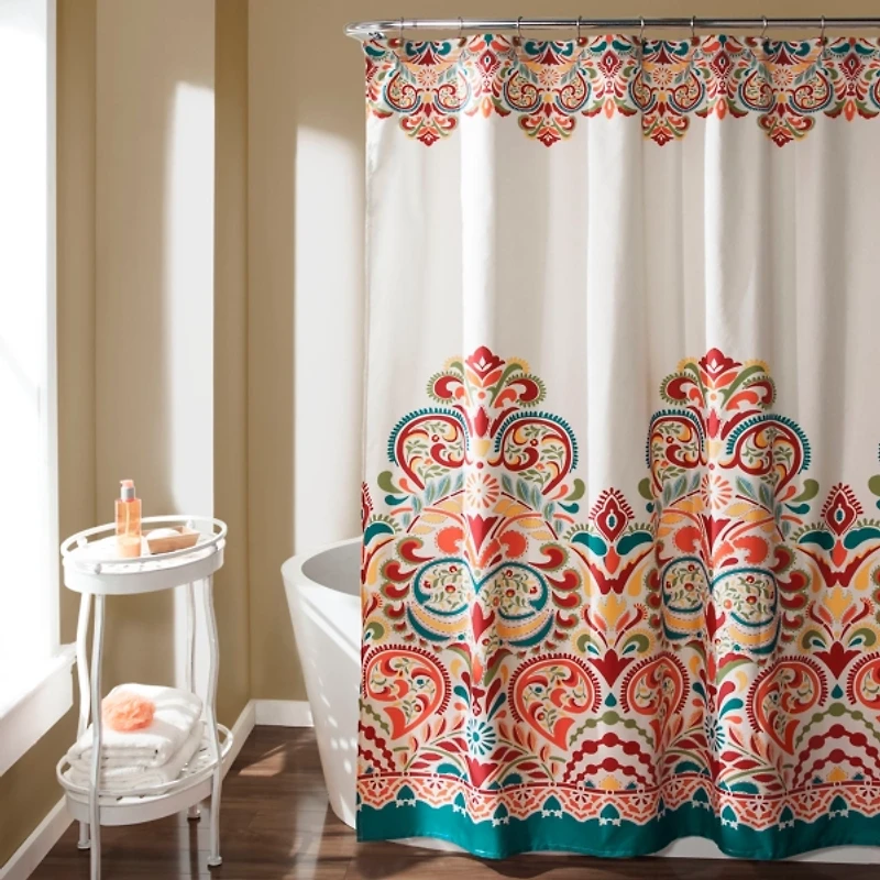 Turquoise and Tangerine Clara Shower Curtain