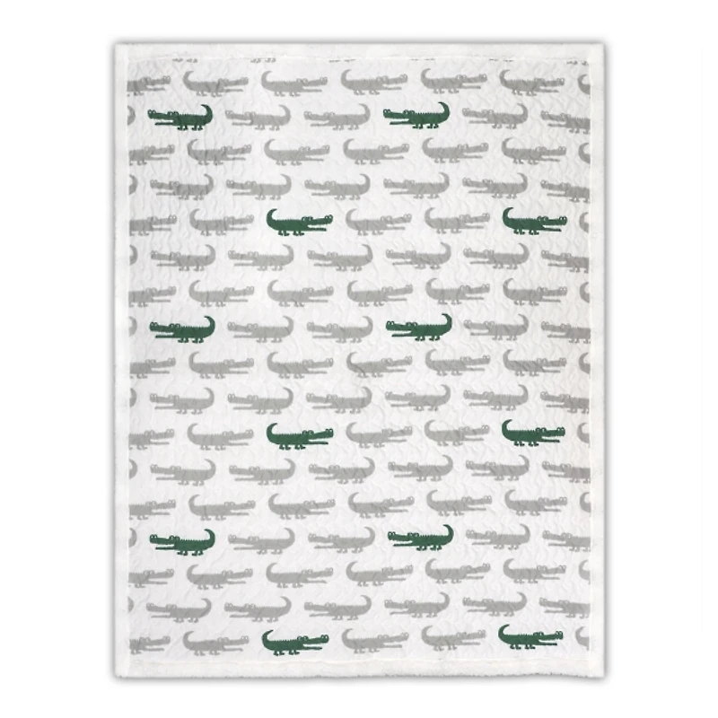 Gray and Green Alligator Sherpa Blanket