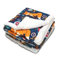 Navy Pixie Fox Sherpa Blanket