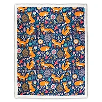 Navy Pixie Fox Sherpa Blanket