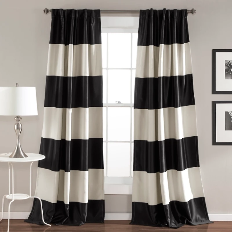 Black Montego Stripe Curtain Panel Set, 84 in.