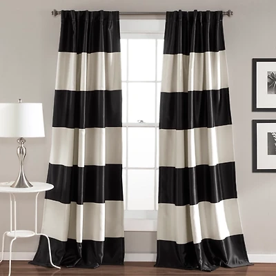 Black Montego Stripe Curtain Panel Set, 84 in.