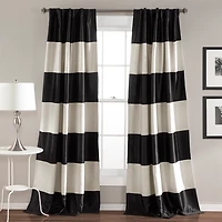 Black Montego Stripe Curtain Panel Set, 84 in.