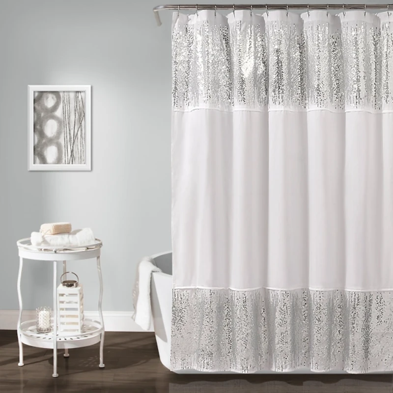 Silver Shimmer Sequins Shower Curtain