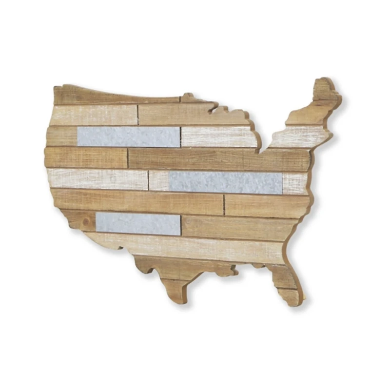Wood and Metal Plank USA Map Wall Plaque