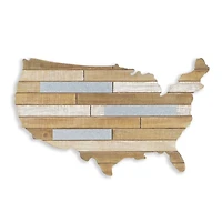 Wood and Metal Plank USA Map Wall Plaque