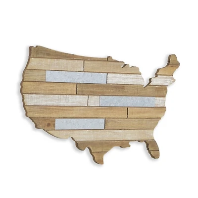 Wood and Metal Plank USA Map Wall Plaque