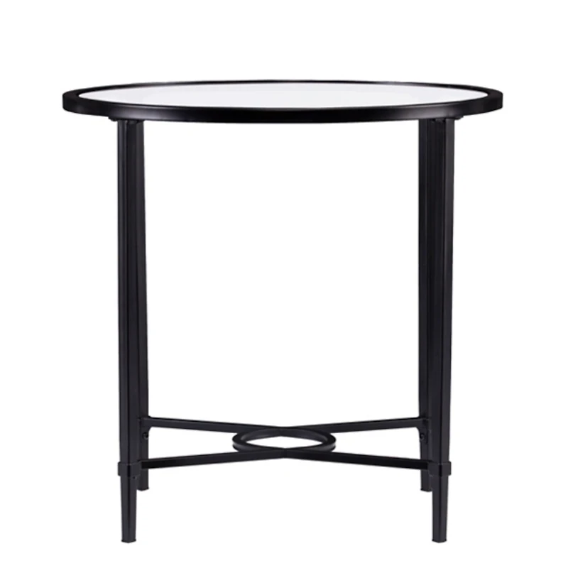 Lila Glass and Black Metal Oval Accent Table