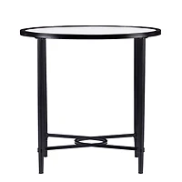 Lila Glass and Black Metal Oval Accent Table