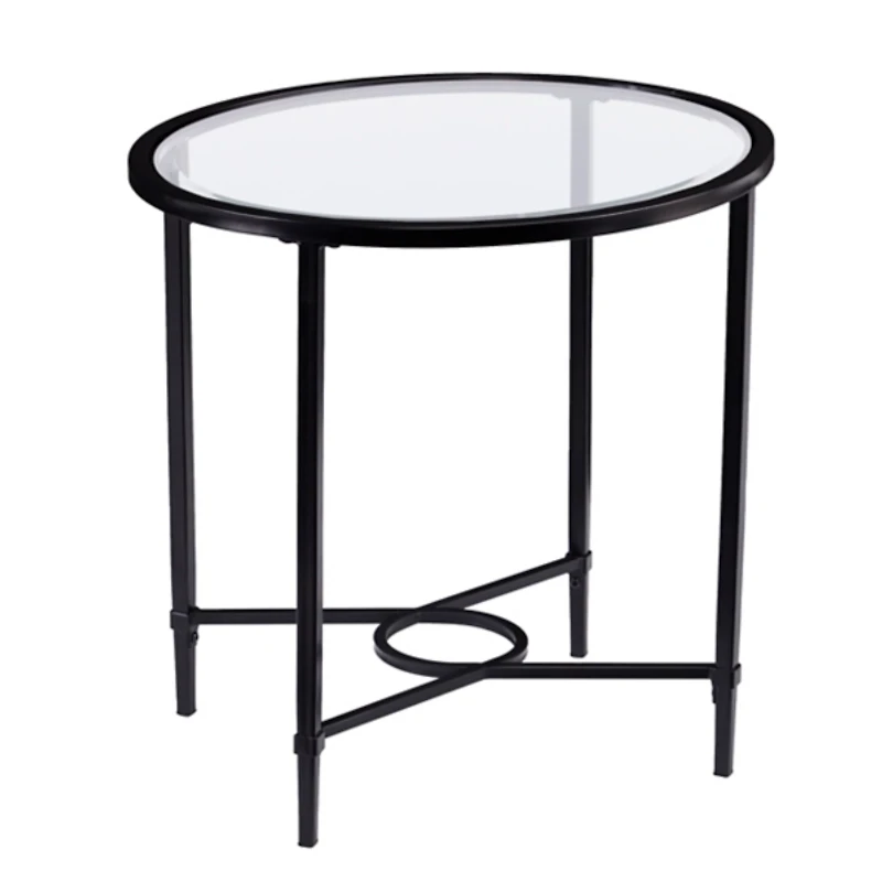 Lila Glass and Black Metal Oval Accent Table