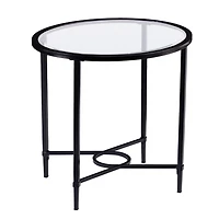 Lila Glass and Black Metal Oval Accent Table