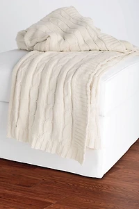 Ivory Classic Cable Knit Stitch Throw Blanket