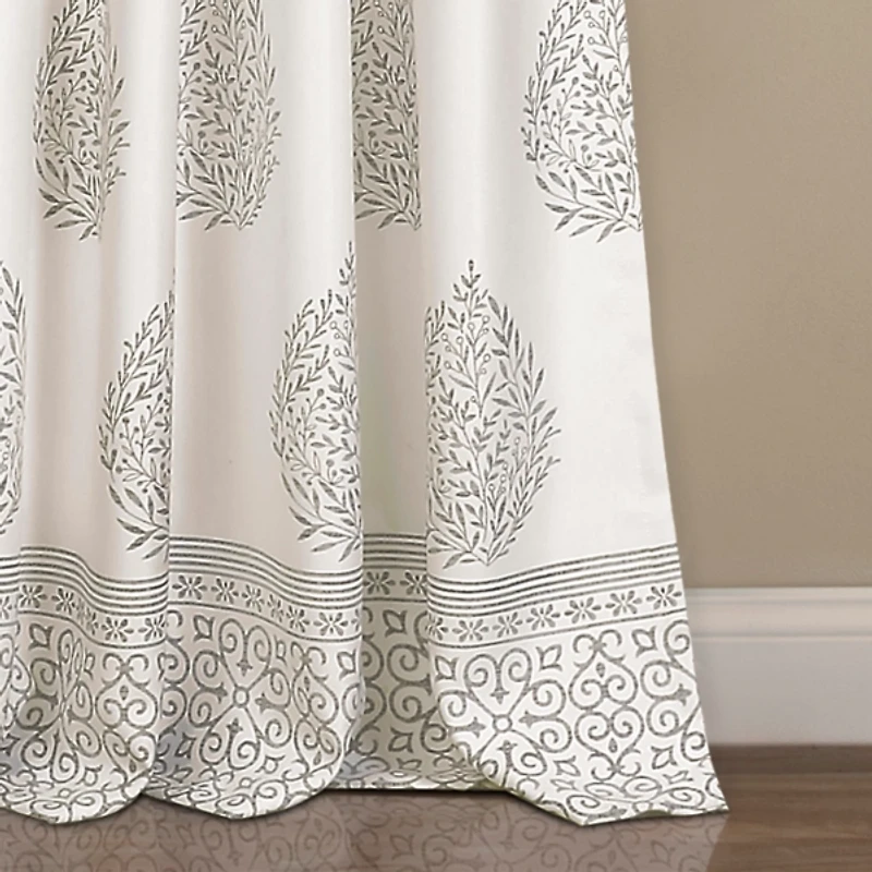 Gray Teardrop Leaves Curtain Panel Set