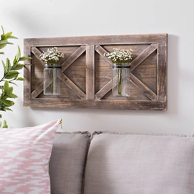 Barn Door Wall Plaque with Glass Vases